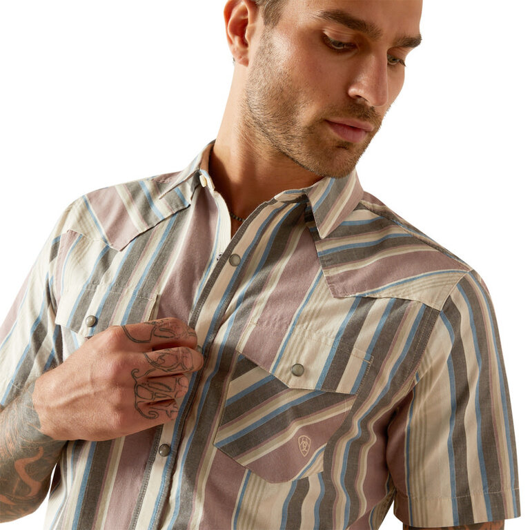 Ariat Ariat Hughie Retro Snap S/S Shirt - Grey/Blue/Pink Stripes
