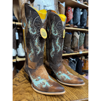 Corral Corral Brown/Turquoise Dream Catcher Pointed Toe Boots