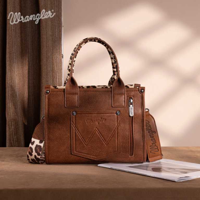 Wrangler Wrangler Leopard Print Concealed Carry Tote/Crossbody - Brown