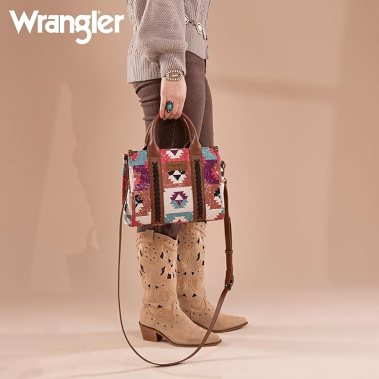 Wrangler Wrangler Southwestern Pattern Dual Sided Print Tote/Crossbody - Coffee