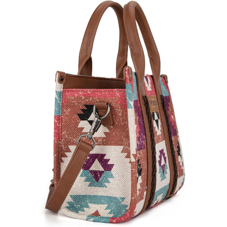Wrangler Wrangler Southwestern Pattern Dual Sided Print Tote/Crossbody - Coffee