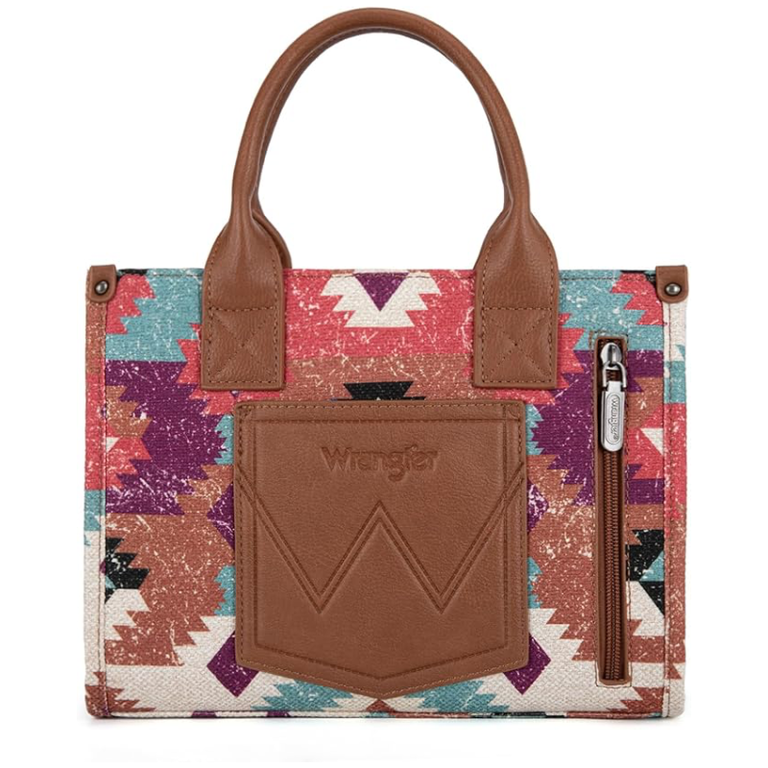 Wrangler Wrangler Southwestern Pattern Dual Sided Print Tote/Crossbody - Coffee