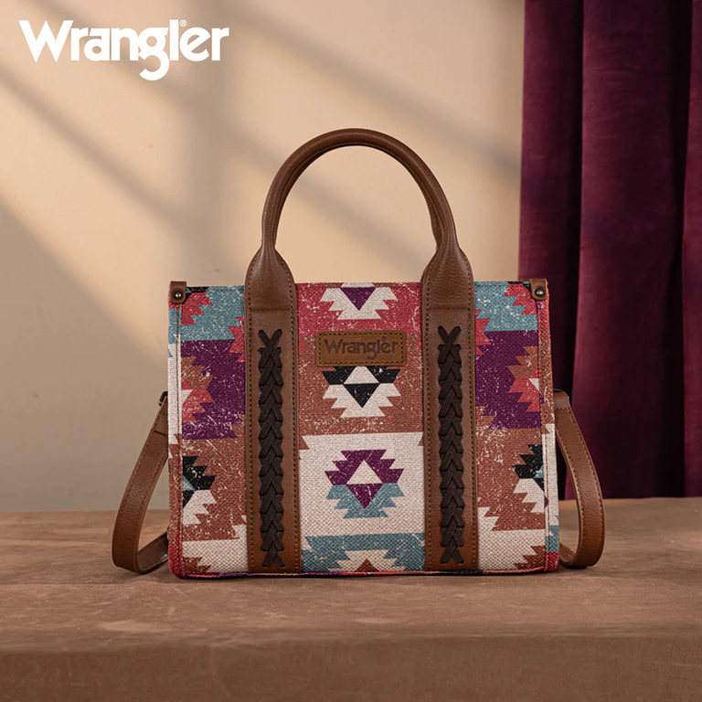 Wrangler Wrangler Southwestern Pattern Dual Sided Print Tote/Crossbody - Coffee