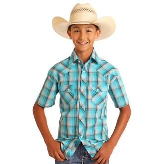 Rock and Roll Rock And Roll Plaid Dobby S/S Snap Shirt - Bright Turquoise