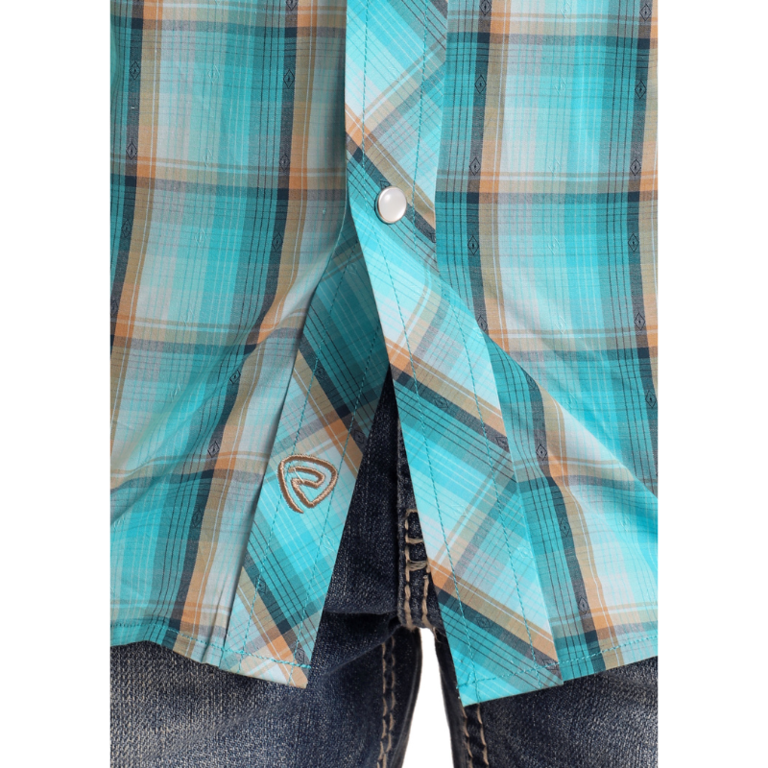 Rock and Roll Rock And Roll Plaid Dobby S/S Snap Shirt - Bright Turquoise