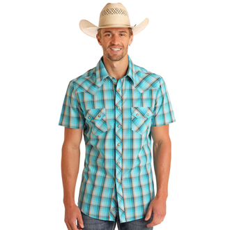 Rock and Roll Rock And Roll Plaid Dobby S/S Snap Shirt - Bright Turquoise