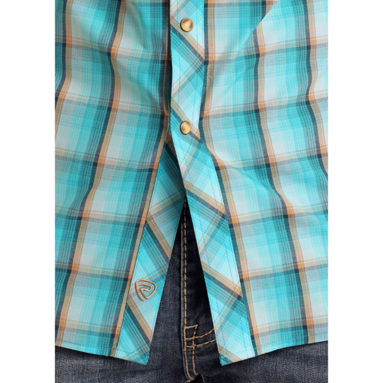 Rock and Roll Rock And Roll Plaid Dobby S/S Snap Shirt - Bright Turquoise