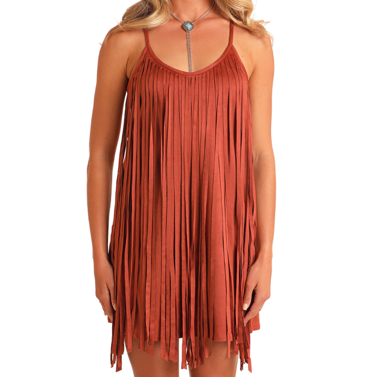 Rock and Roll Rock And Roll Microsuede Fringe Dress - Camel