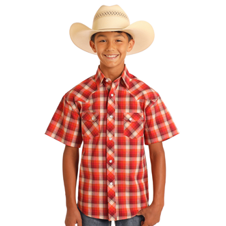 Rock and Roll Rock And Roll Plaid Dobby S/S Snap Shirt - Red