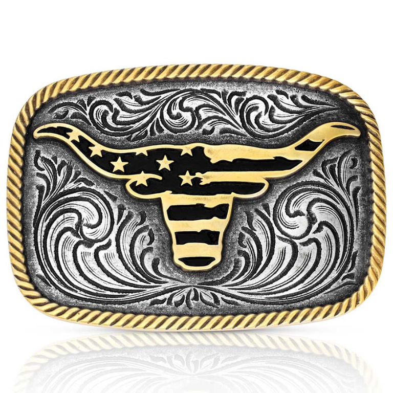 Montana Silversmiths Montana Silversmiths Attitude Western Patriotic Longhorn Buckle