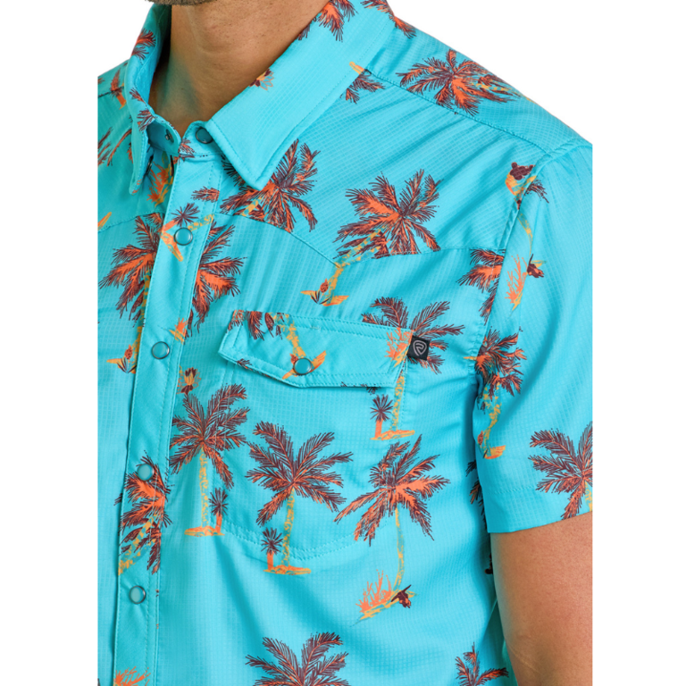 Rock and Roll Rock And Roll Palm Tree Print Tek Snap S/S Shirt