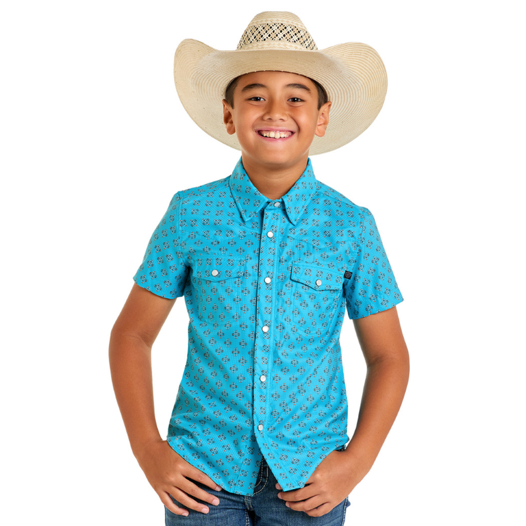 Rock and Roll Rock And Roll Geo Print Tek Snap S/S Shirt - Youth