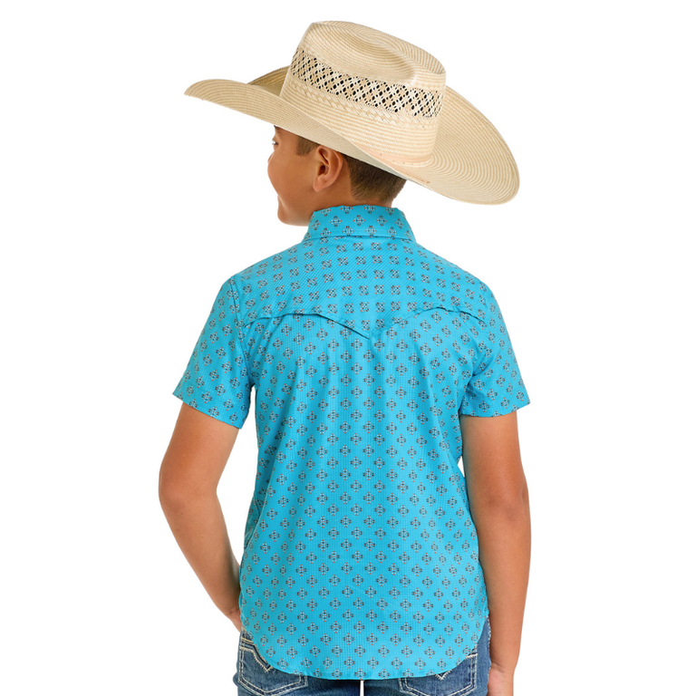 Rock and Roll Rock And Roll Geo Print Tek Snap S/S Shirt - Youth