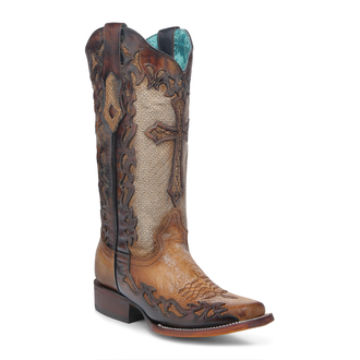 Corral Corral Sand Jute And Cross Overlay Western Boot