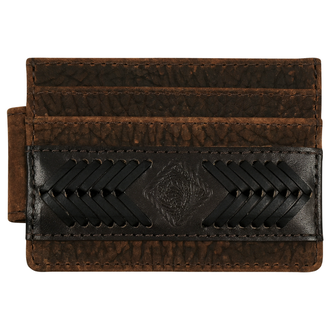 Justin Justin Oiled Textured Leather With Stitching Slim Card Case