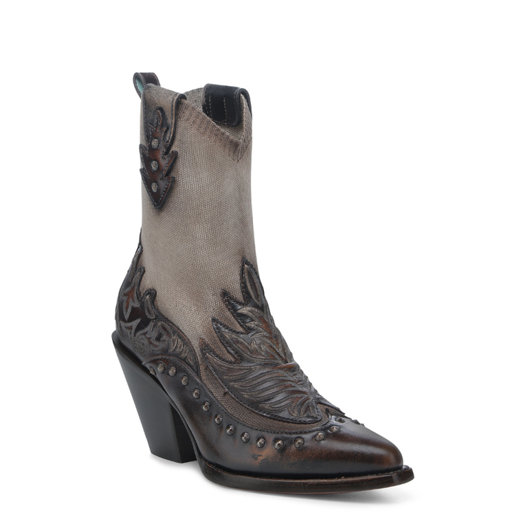 Corral Corral Bone/Brown Overlay With Embroidery and Studs Fashion Boots