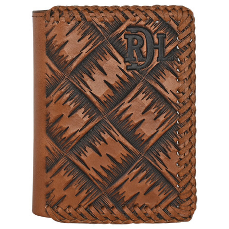 Red Dirt Hat Co Red Dirt Hat Co Basketweave Tooling With Laced Leather Edge Trifold Wallet