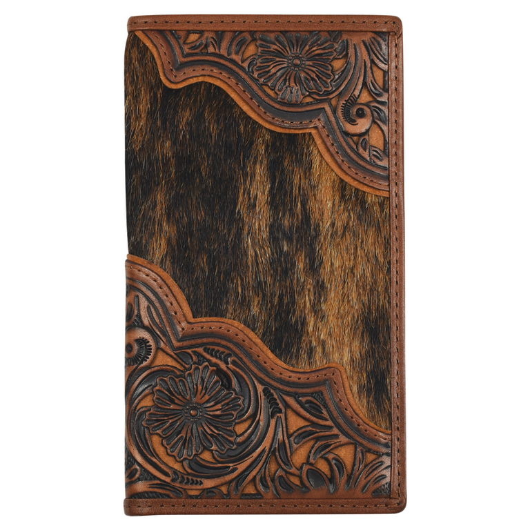 Justin Justin Floral Tooling And Brindle Hair On Rodeo Wallet