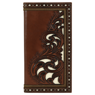 Justin Justin Floral Tooling With White Underlay Rodeo Wallet