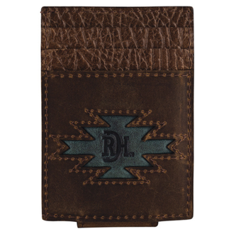 Red Dirt Hat Co RED DIRT HAT CO MENS GENUINE LEATHER CARD CASE W/MAGNETIC CLIP, BROWN W/TAN AZTEC INLAY, 3 CREDIT CARD SLOTS, 1 SIDE SLIP POCKET, MAGNETIC CURRENCY CLIP