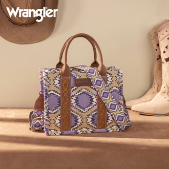 Wrangler Wrangler Aztec Distressed Print Dual Sided Print Tote/Crossbody - Purple