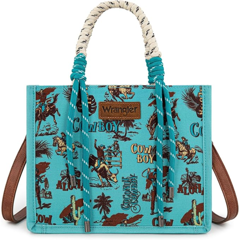 Wrangler Wrangler Cowboy Print Tote/Crossbody - Turquoise