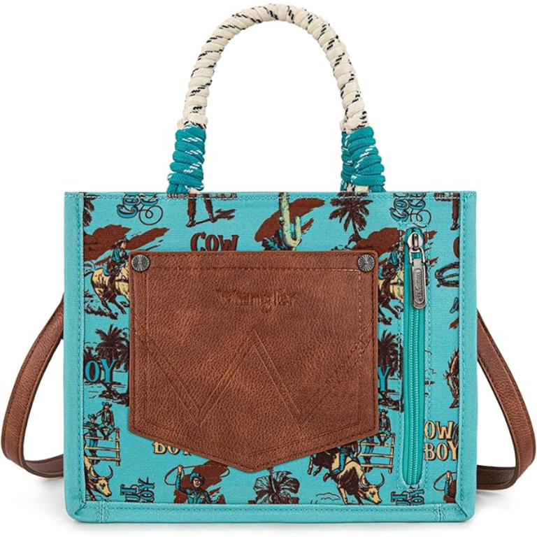 Wrangler Wrangler Cowboy Print Tote/Crossbody - Turquoise