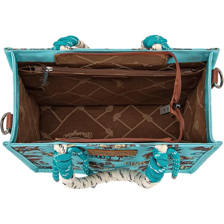 Wrangler Wrangler Cowboy Print Tote/Crossbody - Turquoise