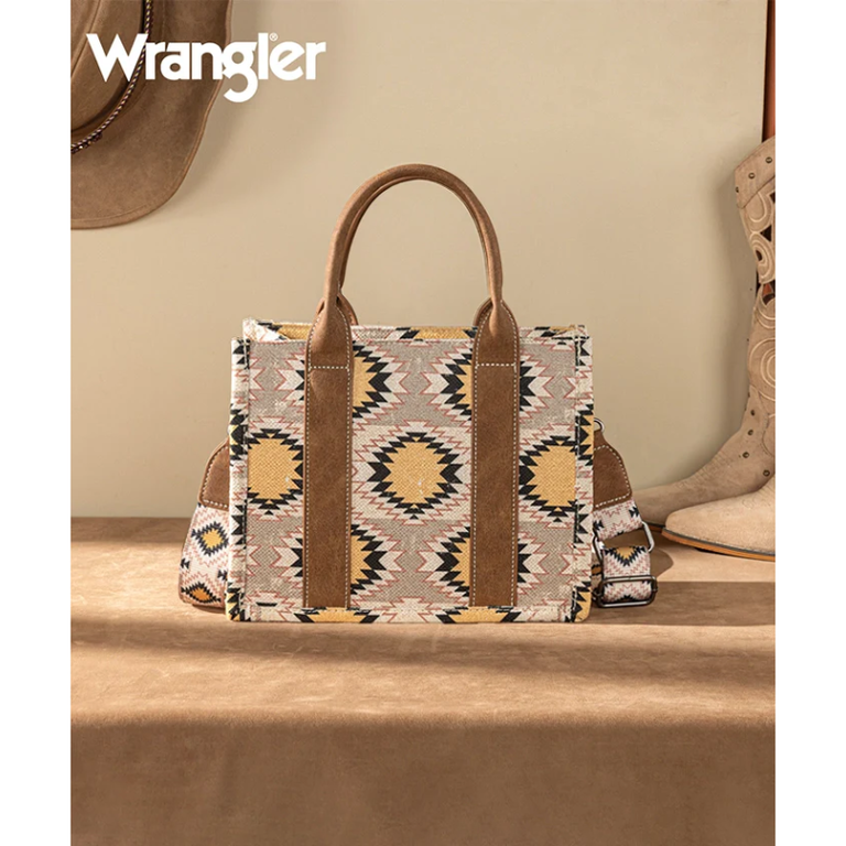 Wrangler Wrangler Aztec Distressed Print Tote/Crossbody Bag - Beige