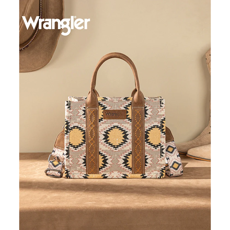Wrangler Wrangler Aztec Distressed Print Tote/Crossbody Bag - Beige