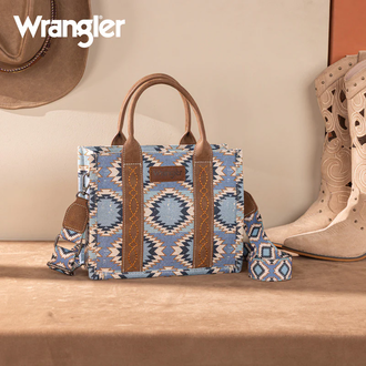 Wrangler Wrangler Aztec Distressed Print Tote/Crossbody Bag - Jean