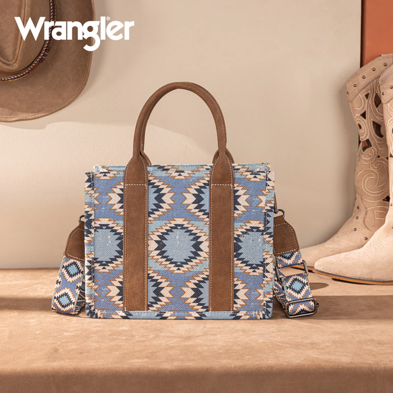 Wrangler Wrangler Aztec Distressed Print Tote/Crossbody Bag - Jean