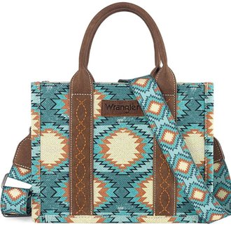 Wrangler Wrangler Aztec Distressed Print Tote/Crossbody Bag - Turquoise