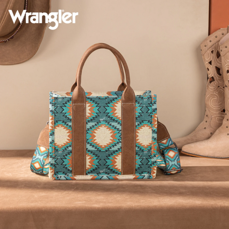Wrangler Wrangler Aztec Distressed Print Tote/Crossbody Bag - Turquoise