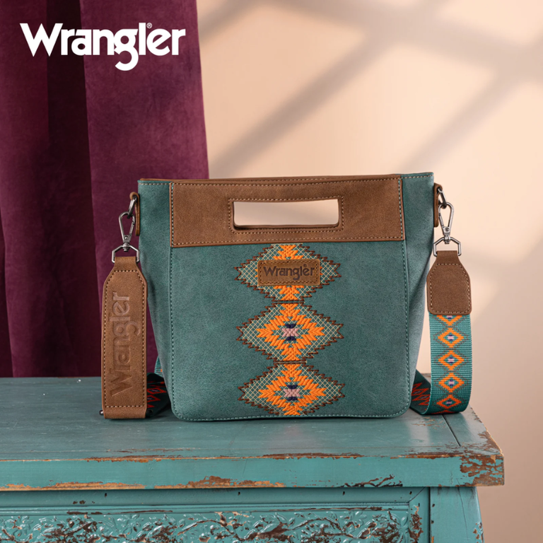 Wrangler Wrangler Aztec Embroidered Top Handle Tote/Crossbody - Turquoise