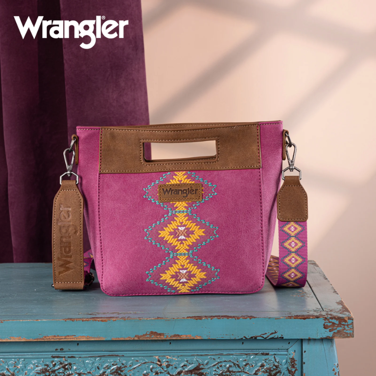 Wrangler Wrangler Aztec Embroidered Top Handle Tote/Crossbody - Hot Pink