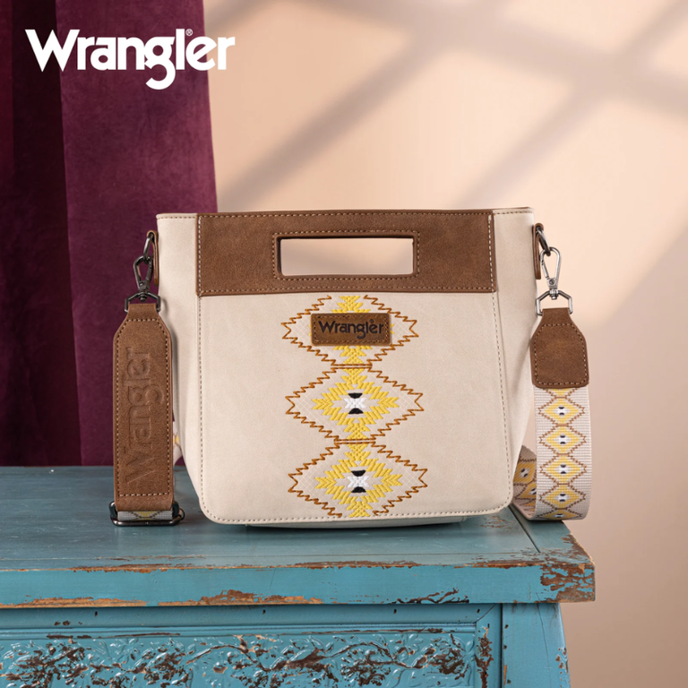 Wrangler Wrangler Aztec Embroidered Top Handle Tote/Crossbody - Beige