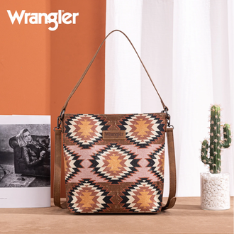 Wrangler Wrangler Aztec Distressed Print Hobo/Crossbody - Brown