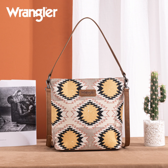 Wrangler Wrangler Aztec Distressed Print Hobo/Crossbody - Beige