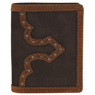 Justin Justin Suede With Tan Yoke And Studs Slim Bifold Wallet