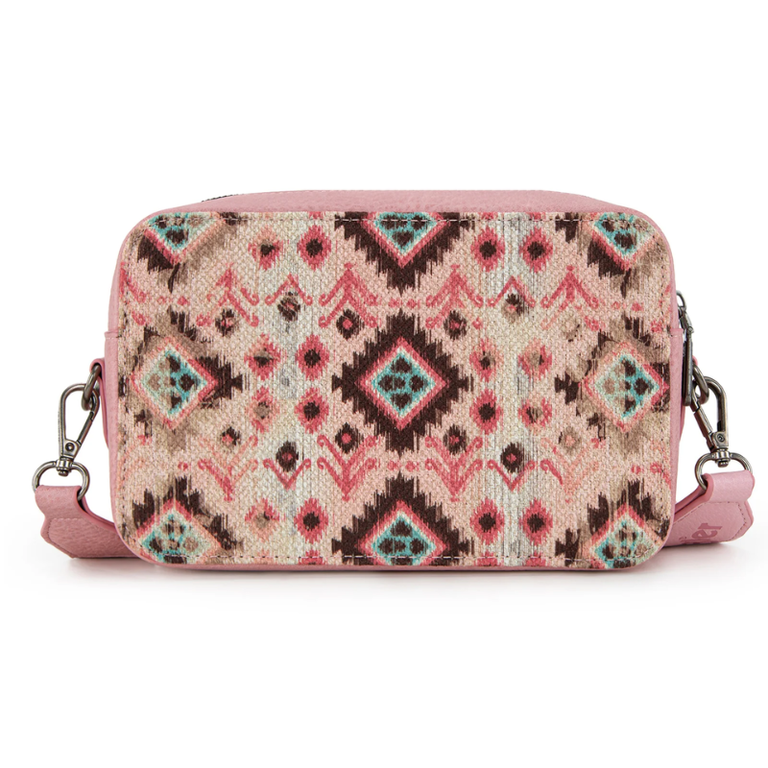 Wrangler Wrangler Southwestern Pattern Dual Sided Crossbody Purse With Wallet Compartment - Pink