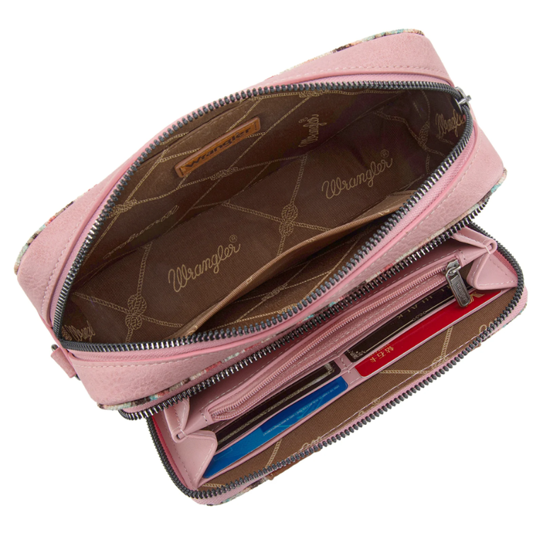 Wrangler Wrangler Southwestern Pattern Dual Sided Crossbody Purse With Wallet Compartment - Pink