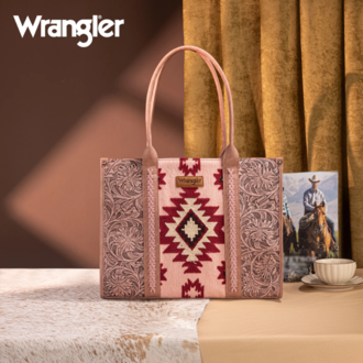 Wrangler Wrangler Tooled Aztec Pattern Print Concealed Carry Large Tote - Pink
