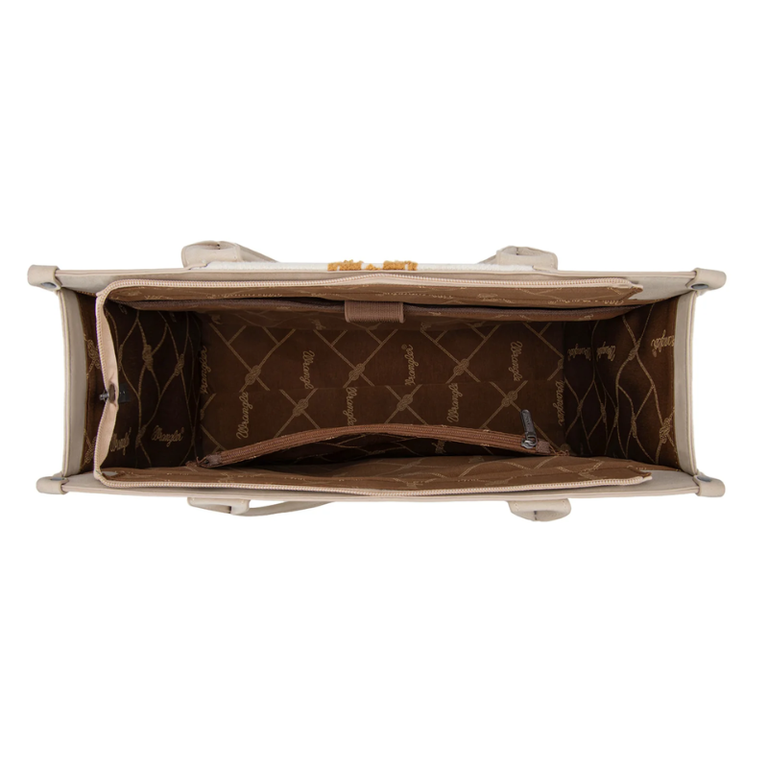 Wrangler Wrangler Tooled Aztec Pattern Print Concealed Carry Large Tote - Beige