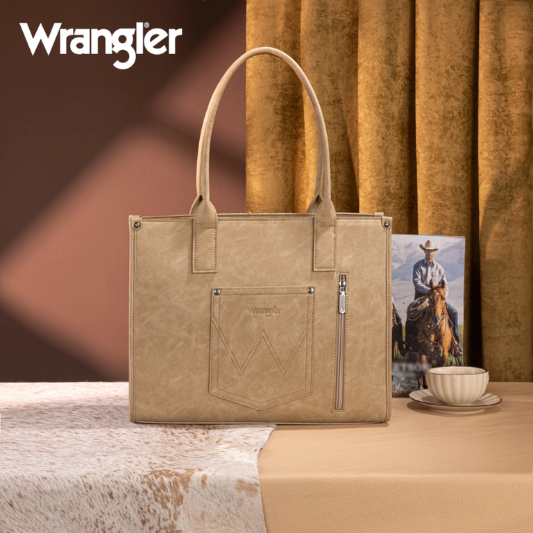Wrangler Wrangler Tooled Aztec Pattern Print Concealed Carry Large Tote - Tan