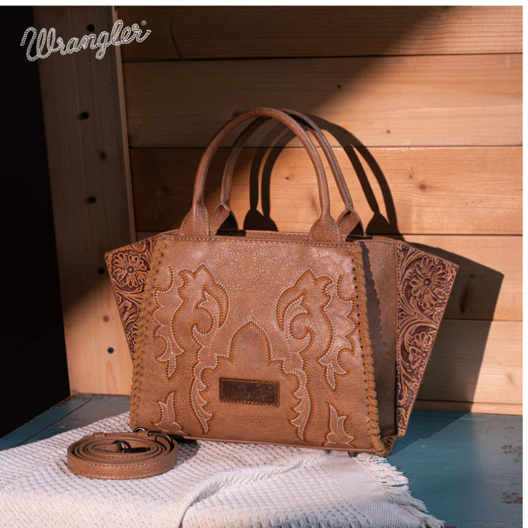 Wrangler Wrangler Embroidered Trapezoid Concealed Carry Tote/Crossbody - Khaki