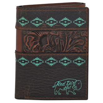 Red Dirt Hat Co Red Dirt Hat Co Tooled Accent With Turquoise Design Trifold Wallet