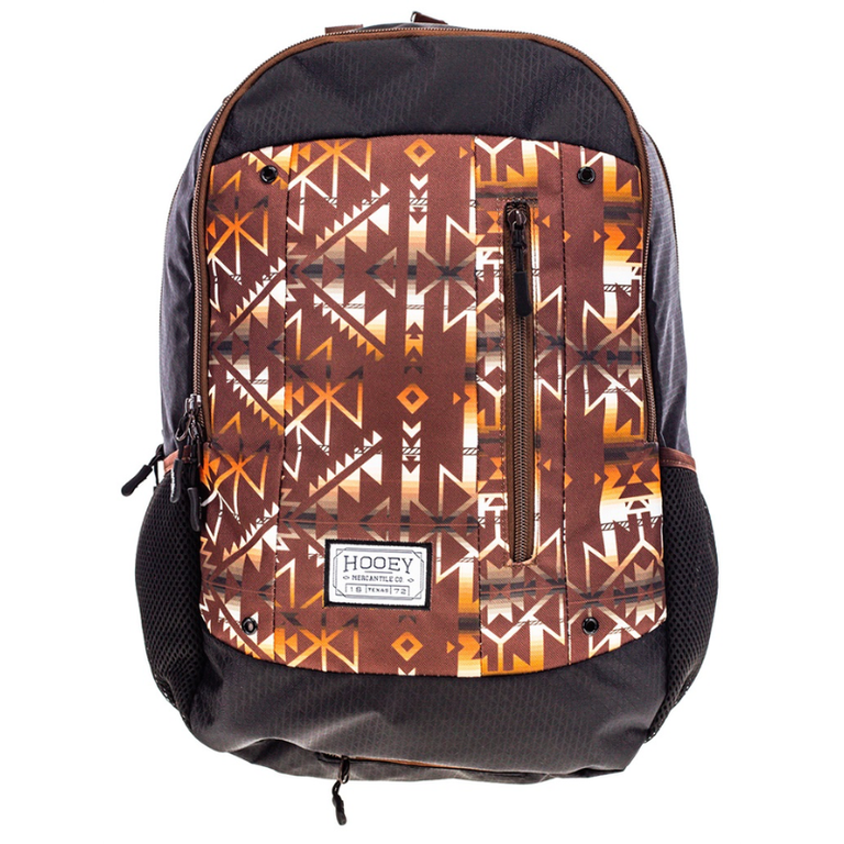 Hooey Hooey Rockstar Backpack - Brown/Tan Aztec Pattern Front Panel With Brown Accents