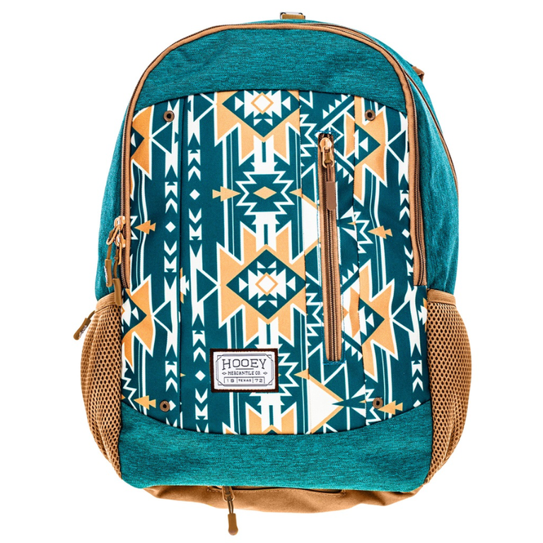 Hooey Hooey Rockstar Backpack - Teal/White Aztec With Tan Accents