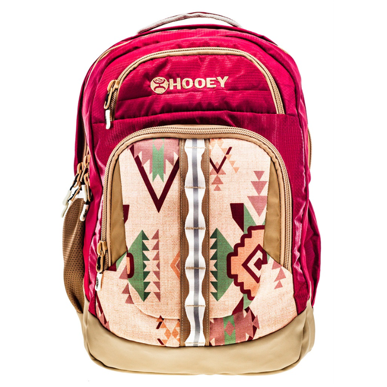 Hooey Hooey Ox Backpack - Burgundy/Tan With Aztec Pattern